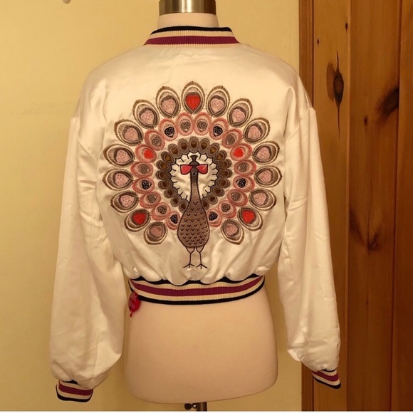 Maje Jackets & Blazers - Maje White Peacock Embroidered Bomber Jacket